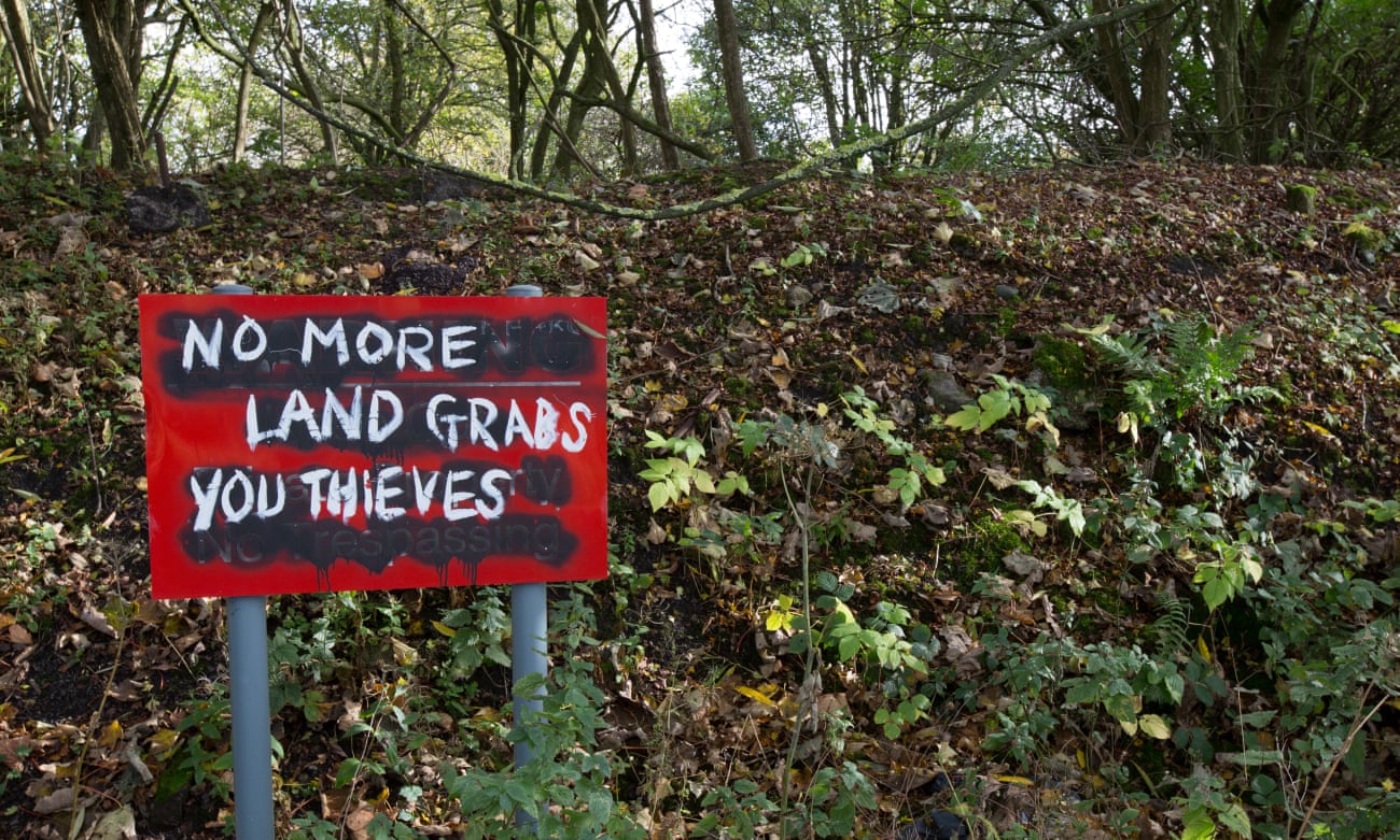 No trespassing signs in Freeman’s Wood have been subversively mutilated.