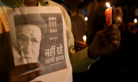 A candlelight march by the Indian Youth Congress over the death of GD Agarwal, at Jantar Mantar in New Delhi, India.