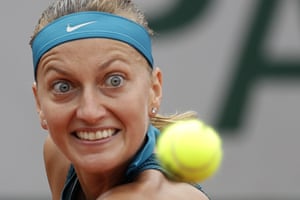 Petra Kvitova eyes the ball during her straight sets victory over Lara Arruabarrena.