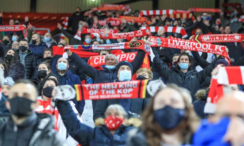 Liverpool fans attend a match against Tottenham at Anfield last December. From May 17 onwards, up to 10,000 fans will be permitted at sporting events.