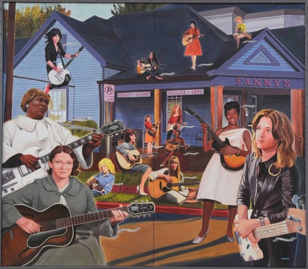 A mural on the exterior of Fanny’s House of Music in Nashville depicts some of the great female guitarists