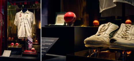 The shirt worn by Warne in his final Test match (left), the ball of the century alongside the bowling boots that the King of Spin sported when bowling that famous delivery.