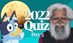 Composite for summer quiz, day five, featuring  Bluey, the Blood Moon and Uncle Jack Charles