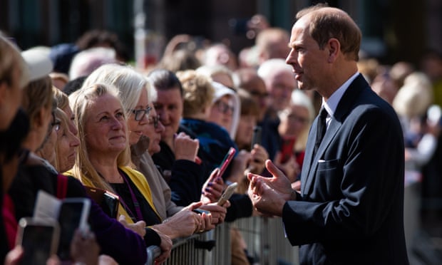 Prince Edward talking to well-wishers.