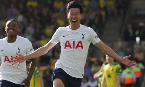 Tottenham Hotspur's Son Heung-min celebrates scoring their fifth goal