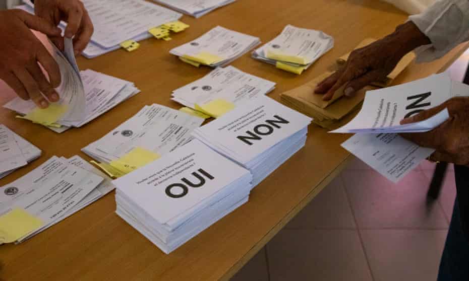 Ballot papers in the third referendum on independence for New Caledonia.