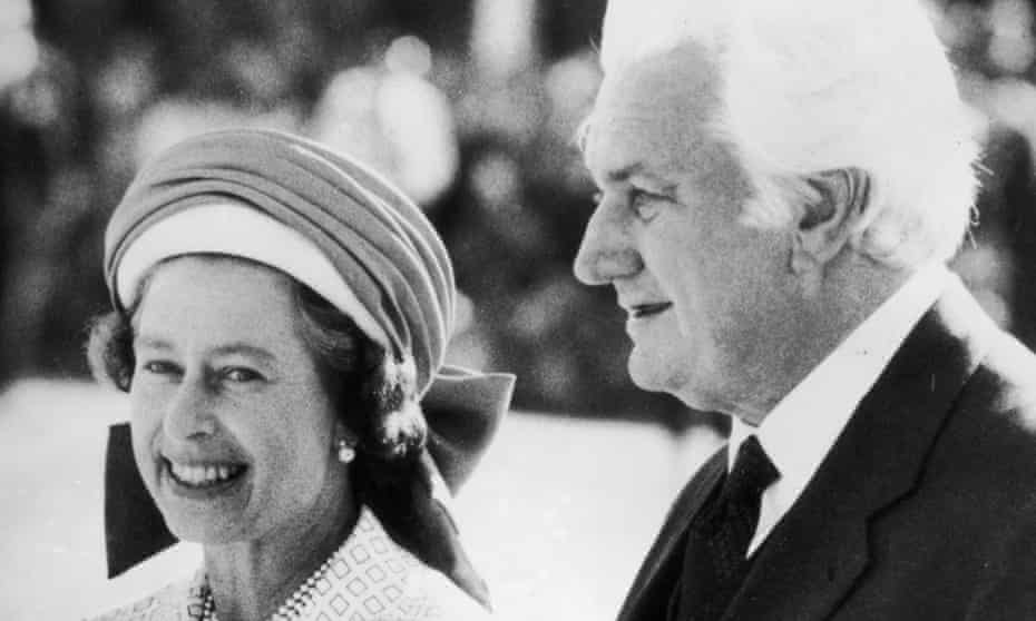 Governor general of Australia, John Kerr, with Queen Elizabeth II during her 1977 tour of Australia