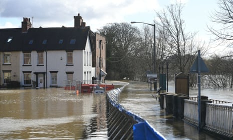 Temporary flood defences in Bewdley, Worcestershire, in February 2020.