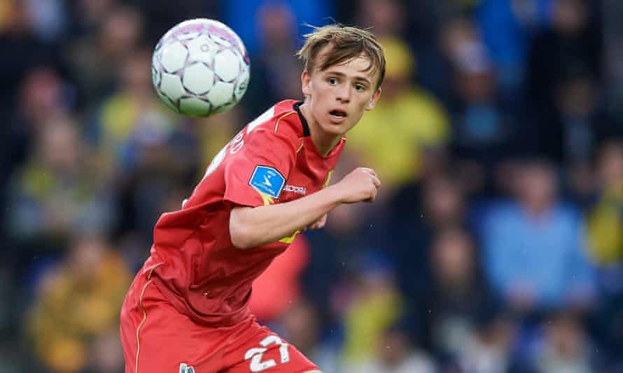Mikkel Damsgaard pictured with Nordsjælland in April 2018