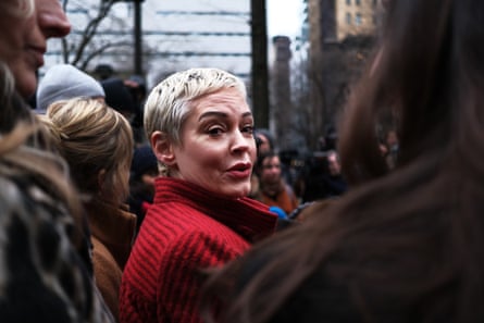 Rose McGowan arrives at a Manhattan court house to observe Harvey Weinstein’s trial last week.