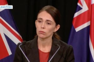 New Zealand’s Prime Minister Jacinda Ardern speaks on live television following fatal shootings at two mosques in central Christchurch.