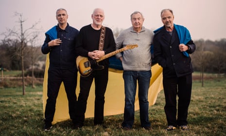 David Gilmour and Nick Mason, flanked by Nitin Sawhney and Guy Pratt, who have contributed to the new Pink Floyd recording.