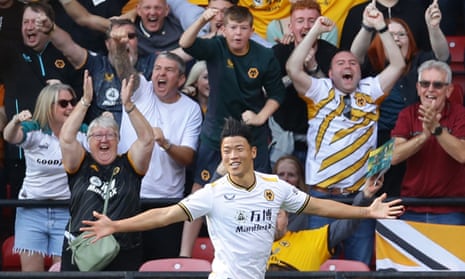 Wolverhampton Wanderers’ Hwang Hee-Chan celebrates scoring their second goal.