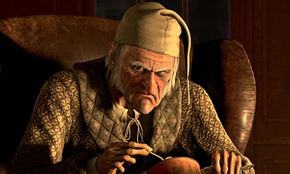  Scrooge, voiced by Jim Carrey, in the 2009 Disney adaptation of Charles Dickens’s classic tale. 
