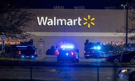 Police at the scene of the mass shooting at a Walmart in Chesapeake, Virginia.