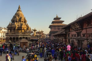 Crowd of people walking at shopping Street market at Patan Durbar Square on Tihar festival day, Patan Nepal.
