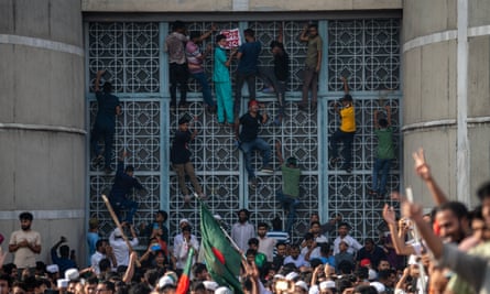 Celebrations at Parliament House after the fall of the country’s prime minister, Sheikh Hasina, in Dhaka, Bangladesh, on August 6, 2024.