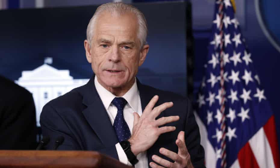 Peter Navarro speaks about coronavirus at the White House briefing room in Washington DC, on 2 April. 