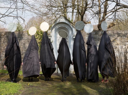 Giant figures called Cassandras wait to parade through Limerick in a silent appeal to residents to repeal the eighth amendment