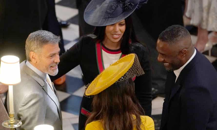 Idris Elba with George and Amal Clooney, and fiancée Sabrina Dhowre at Prince Harry and Meghan Markle's wedding.