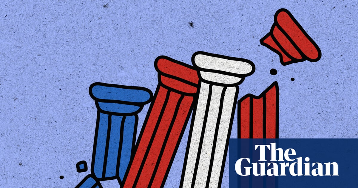 Artist’s rendering of the American story under Trump: red, white and blue columns collapsing like yet another "perfect" phone call transcript.