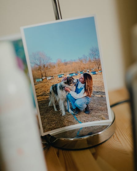 A photo of Ukranian refugee Anastasiia and her dog, on the bedside table in her bedroom at the home of Reem and Andy Acason