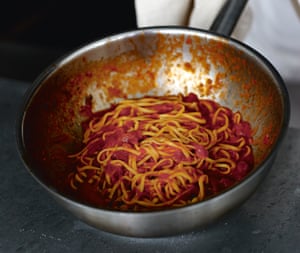 An arrabbiata sauce – AKA tomatoes, garlic and chilli. Simple, satisfying, cheap.
