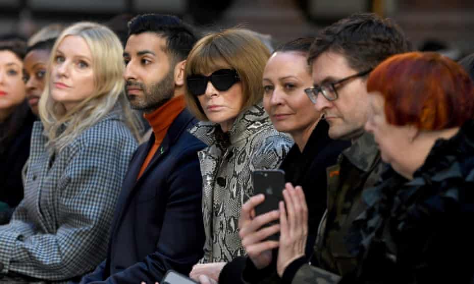 The chief executive of the BFC, Caroline Rush, sits next to Vogue US editor-in-chief, Anna Wintour, at London fashion week earlier this year.