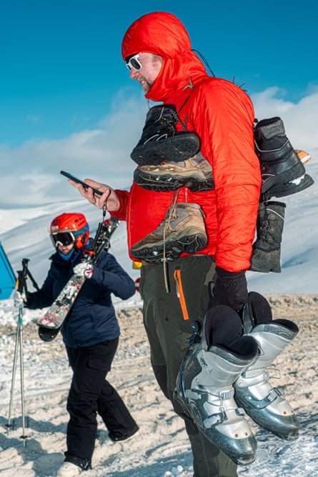 Hiking boots slung like trophies. Winter filtered through 5G in Glenshee