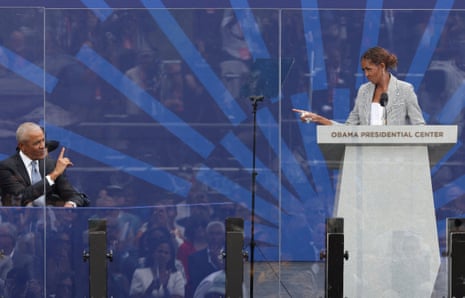 Michelle Obama speaks during a dedication ceremony for the opening of the Obama Presidential Center.