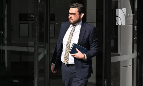 Former government staffer Bruce Lehrmann leaves the ACT civil and administrative tribunal in Canberra on Monday.