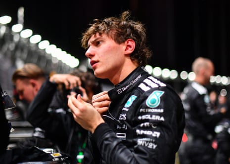 Andrea Kimi Antonelli of Italy and Mercedes before the race