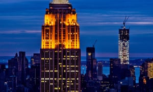 New York City’s skyline with lower Manhatten unlit following superstorm Sandy