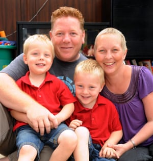 Kate Greene with Singe and their children, Reef, four, right, and Finn, three.