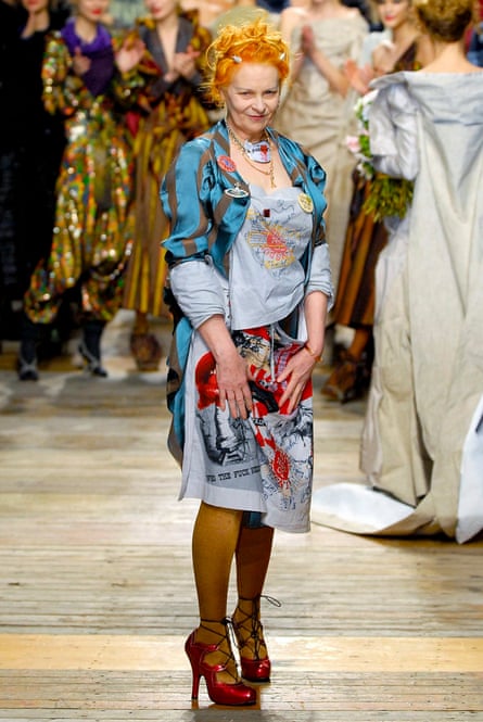 Vivienne Westwood walks the runway during the Vivienne Westwood Ready to Wear Spring/Summer 2006 fashion show as part of the Paris fashion week in 2005