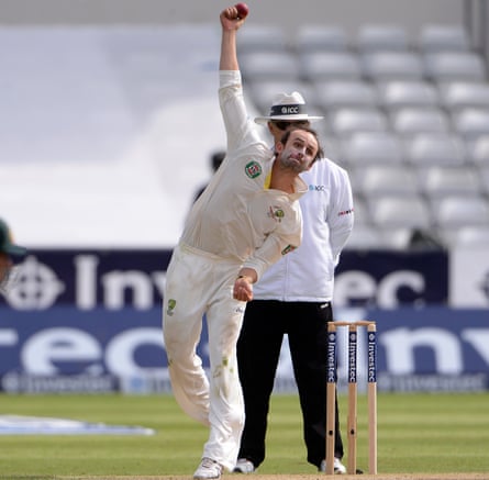 Nathan Lyon bowling during the fourth Ashes Test at Durham in 2013