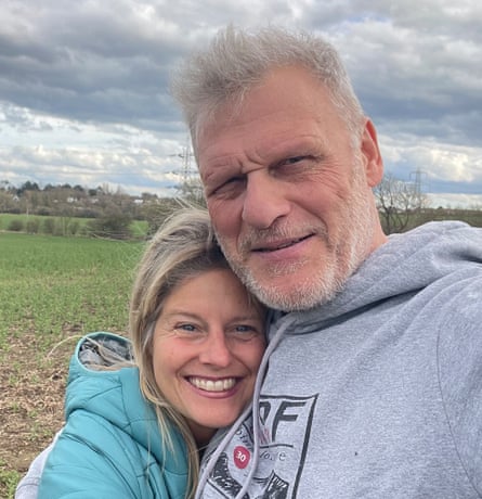 Woman and man hugging