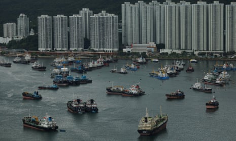 HONG KONG-CHINA-WEATHERBoats are parked at a typhoon shelter in Tseun Wan as a precaution for the approaching Typhoon Talim in Hong Kong on July 16, 2023. (Photo by May JAMES / AFP) (Photo by MAY JAMES/AFP via Getty Images)