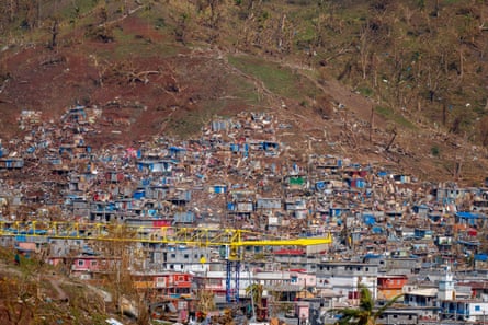 Aerial image of flattened homes