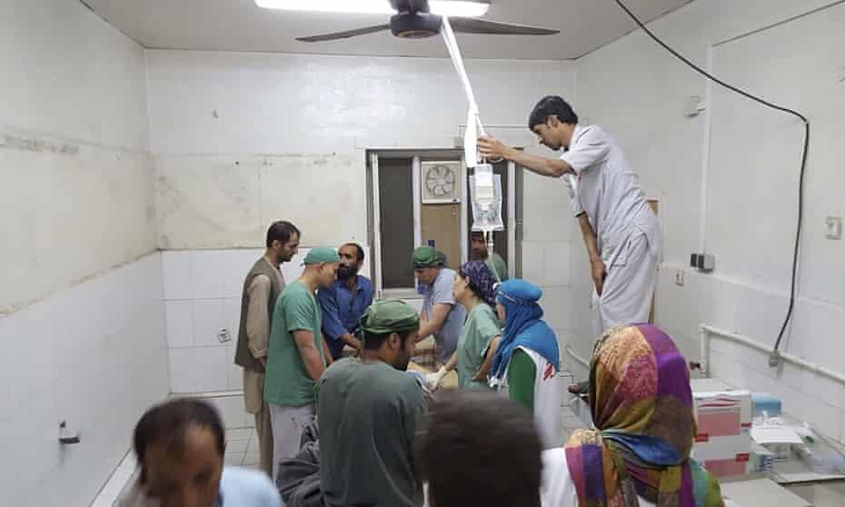 Surgeons work inside a Médecins Sans Frontières hospital after an air strike in the city of Kunduz, Afghanistan.