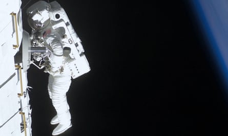 Untidy spaceman: Piers Sellers, whose spatula is in orbit.