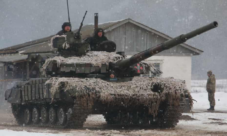 Ukrainian servicemen take part in military drills in Kharkiv, Ukraine, on 10 February.