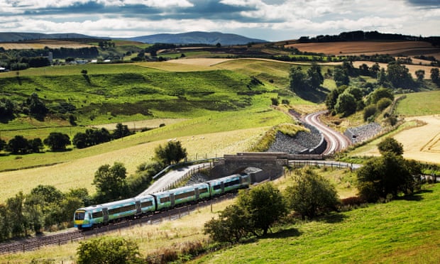 A train on the Borders Railway near Gorebridge.