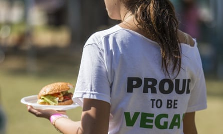 A woman wearing a ‘proud to be vegan’ T-shirt