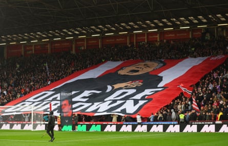 Sheffield United fans display a banner of manager Chris Wilder before the match against Charlton Athletic.