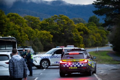 Police on Mt Buffalo Road, just west of Porepunkah
