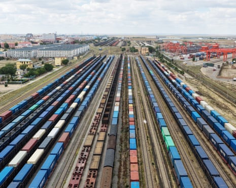 A view of China-Europe freight trains at Erenhot Port in north China's Inner Mongolia Autonomous Region.