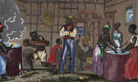 An engraving from the 19th century depicting slaves in Brazil, a former colony of Portugal