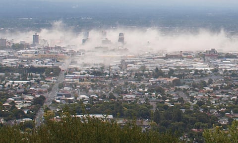 The Christchurch, New Zealand, skyline at the moment of the 22 February 2011 earthquake. 