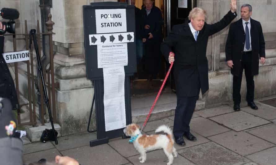 Boris Johnson and his dog after casting his vote